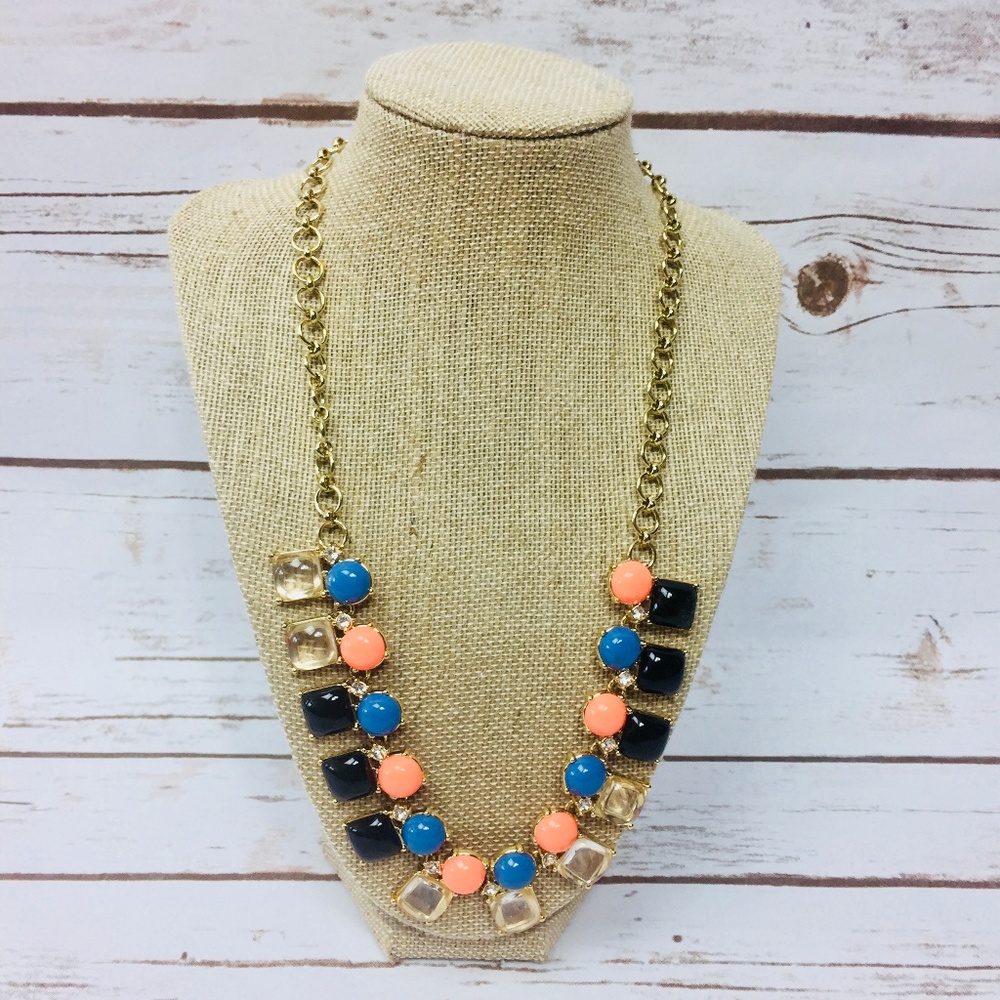 J Crew Blue Coral & Black Statement Necklace